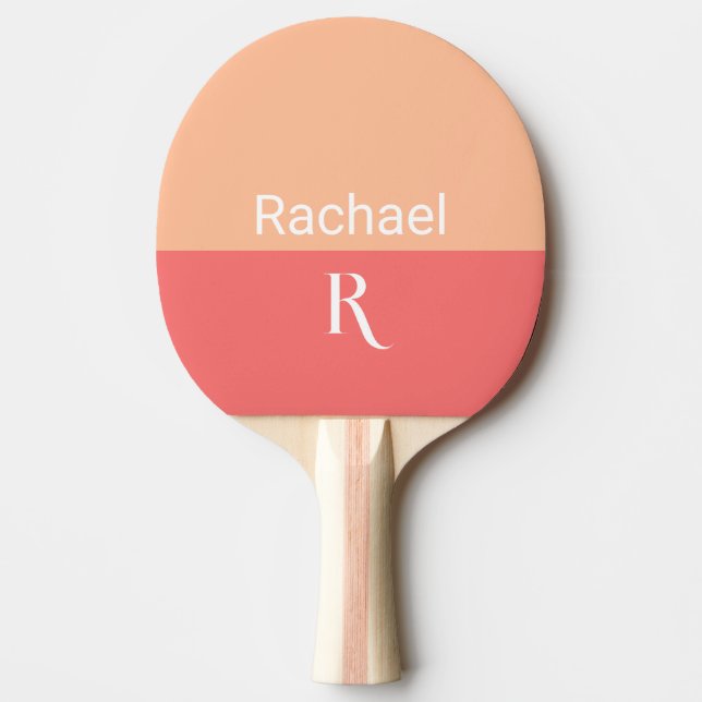 Simple Monogram Name Peach Ping Pong Paddle (Front)