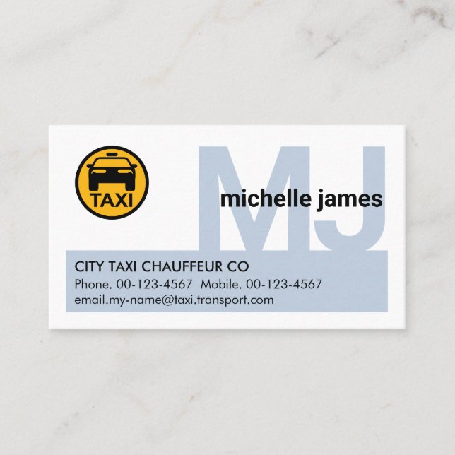 Simple Monogram Name Taxi Business Card (Front)