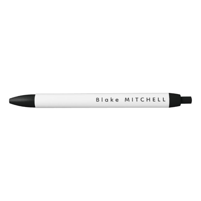Simple Monogram Name White Unique Black Ink Pen (Front)