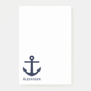 Simple Monogram Nautical Anchor Navy Blue White Post-it Notes