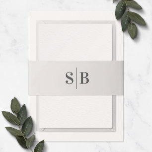 Simple Monogram Off-White Ivory Wedding Invitation Belly Band