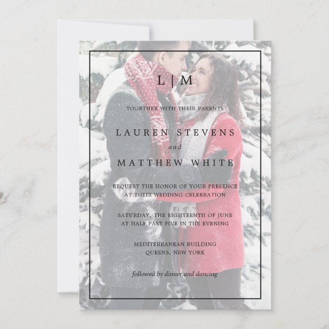 Simple Monogram Photo Elegant Wedding Invitation (Front)