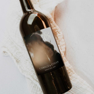 Simple Monogram Photo Wedding Wine Label