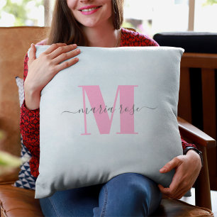 Simple Monogram Pink and Blue Cushion