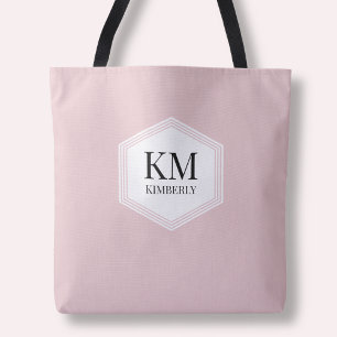 Simple Monogram Pink Modern Elegant Custom Name Tote Bag