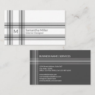 Simple Monogram Plaid Stripe Modern Minimalist Business Card