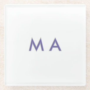 Simple monogram purple grey add your name modern p glass coaster