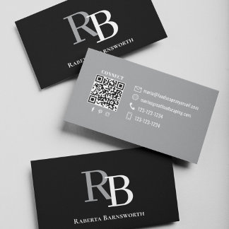 Simple Monogram QR Code Black | Connect with Me Business Card