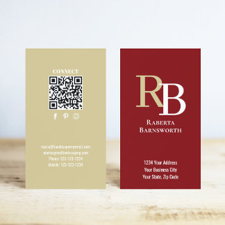 Simple Monogram QR Code Burgundy | Connect with Me Business Card