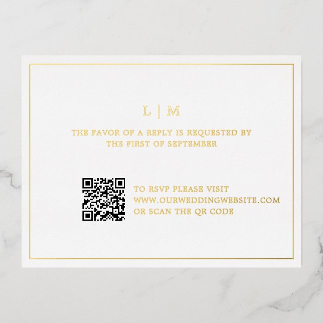 Simple Monogram QR Code Elegant Wedding RSVP Foil Invitation Postcard (Front)