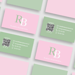 Simple Monogram QR Code Pink   Connect with Me Business Card