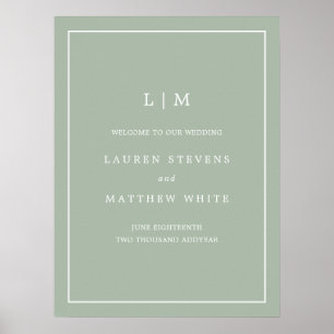 Simple Monogram Sage Green Elegant Welcome Wedding Poster