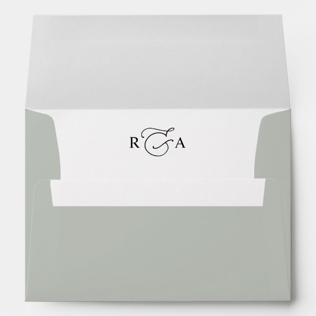 Simple Monogram Sage Green Return Address Wedding Envelope (Back (Bottom))