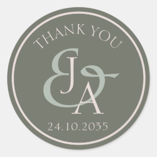 Simple Monogram Sage Green Wedding Favour  Classic Round Sticker