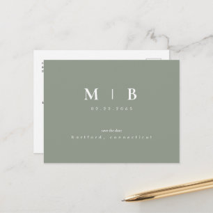 Simple Monogram Sage Save the Date QR Announcemen Announcement Postcard