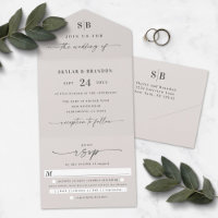 Simple Monogram & Script Ivory Off-White Wedding 