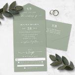 Simple Monogram & Script Leaf Green Wedding All in All In One Invitation<br><div class="desc">Simple Monogram & Script Light Leaf Green Wedding All in One Invitations. This modern minimal wedding invite design is simple classic and elegant with a solid colour and a pretty signature script calligraphy font with tails. Shown in the new Colorway. This easy to use template and invite allows for your...</div>