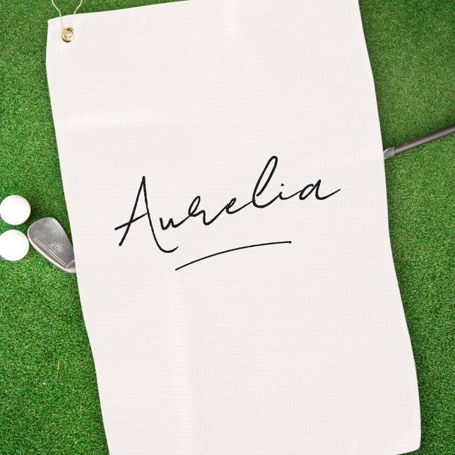 Simple Monogram Script Modern Feminine Girly Name Golf Towel (Creator Uploaded)