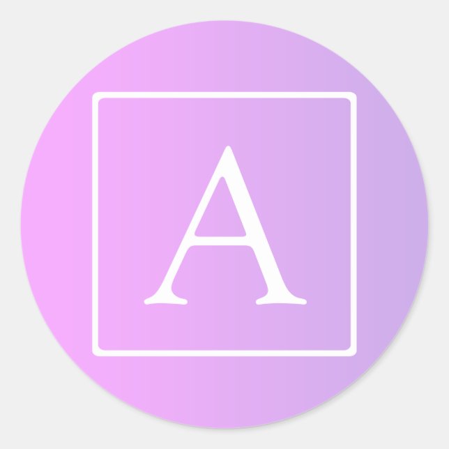 Simple Monogram | Subtle Pink/Purple Ombre Classic Round Sticker (Front)