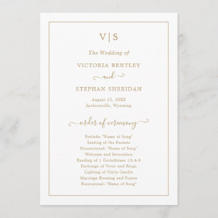 Simple Monogram Traditional Elegant Gold Wedding Program