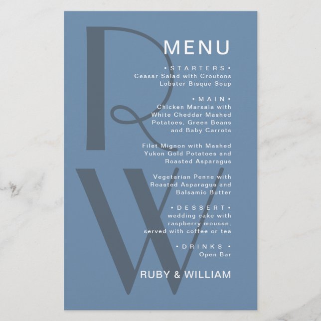 Simple Monogram Typography minimalist wedding menu (Front)