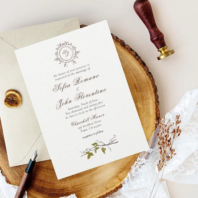 Simple Monogram Vineyard wedding   Invitation (Creator Uploaded)