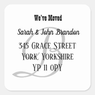 Simple Monogram We’ve Moved Announcement Square Sticker