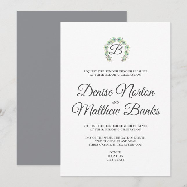 Simple Monogram Wedding Invitation (Front/Back)