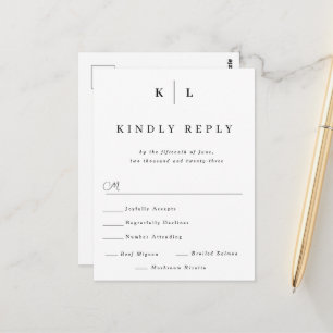 Simple Monogram Wedding RSVP Card Postcard