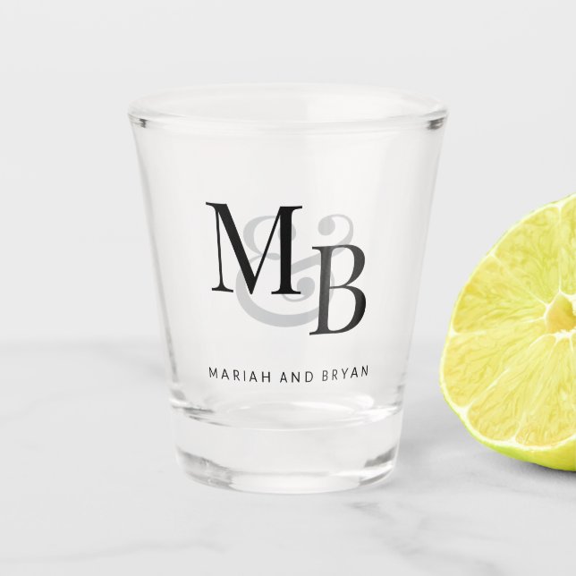 Simple Monogram Wedding  Shot Glass (Front)