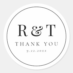 Simple Monogram Wedding Thank You Classic Round Sticker