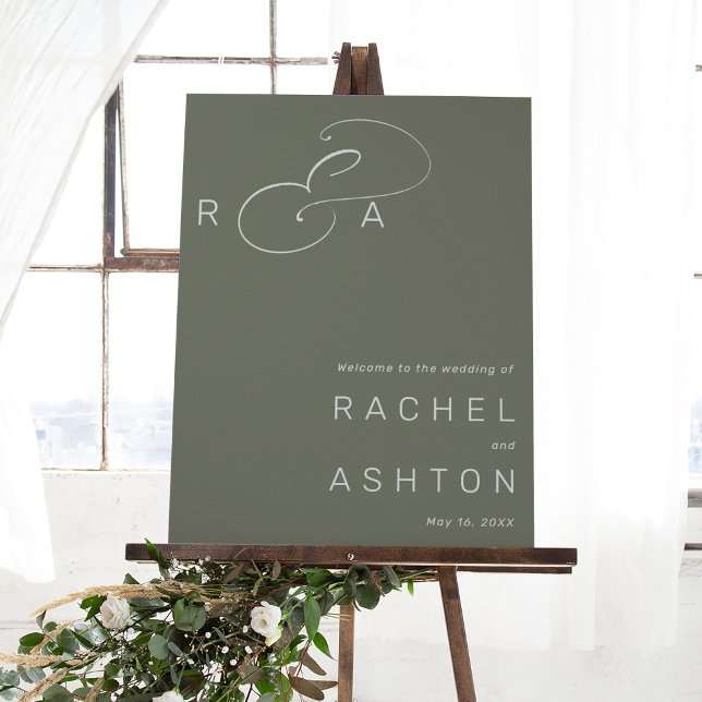 Simple Monogram Wedding Welcome Sage Green Sign (Creator Uploaded)