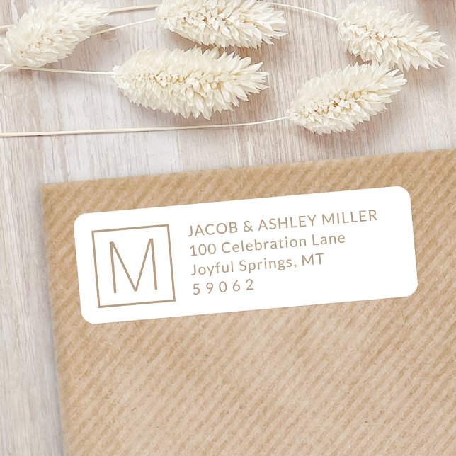 Simple Monogram White & Kraft Beige Return Address Label (Creator Uploaded)