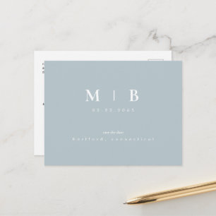 Simple Monogram Winter Blue Save the Date QR  Anno Announcement Postcard