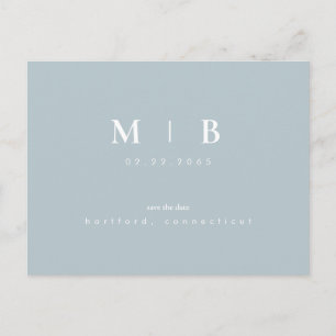 Simple Monogram Winter Blue Save the Date QR   Postcard