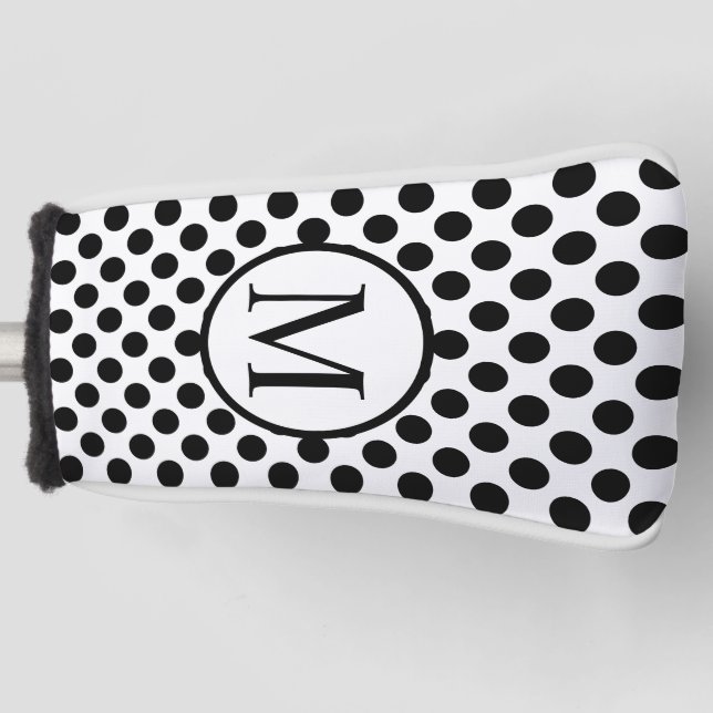 Simple Monogram with Black Polka Dots Golf Head Cover (Front)
