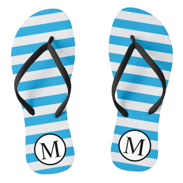 Simple Monogram with Blue Horizontal Stripes Thongs (Footbed)