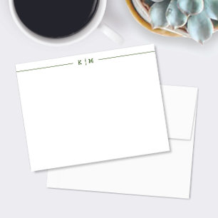 Simple Monogram with Forest Green Lines Custom Card