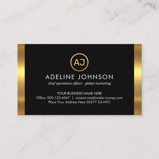 Simple Monogram With Gold Frame Business Card (Front)