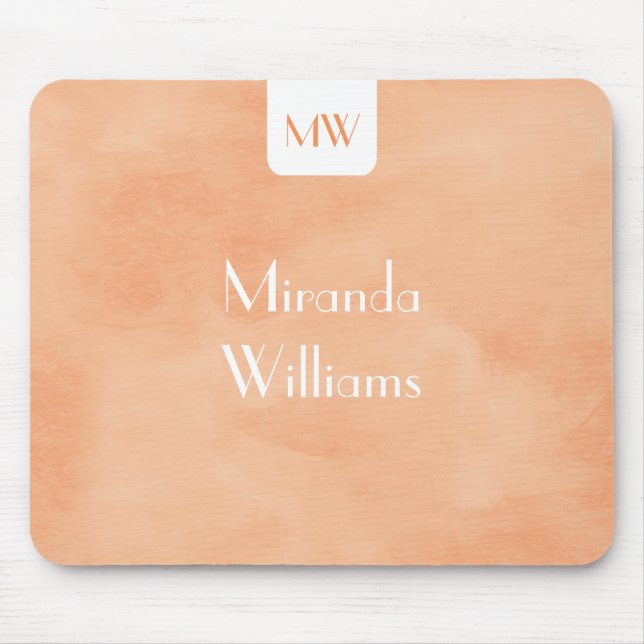 Simple Monogram With Name Modern Orange Mouse Pad (Front)