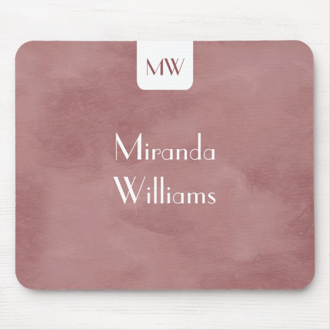 Simple Monogram With Name Modern Rosy Brown Mouse Pad (Front)