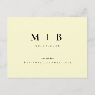 Simple Monogram Yellow Wedding Save the Date  Postcard