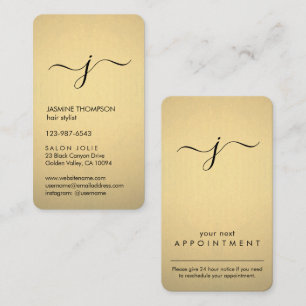 Simple Monogrammed Black & Faux Gold Foil Vertical Appointment Card