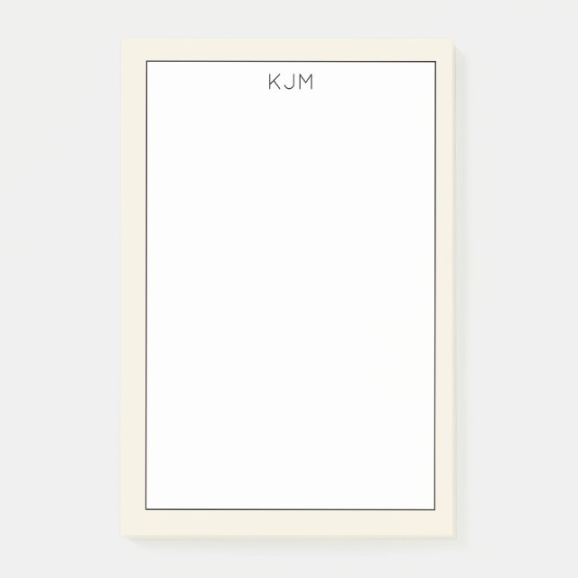 Simple Monogrammed Cream and Black  Post-it Notes (Front)