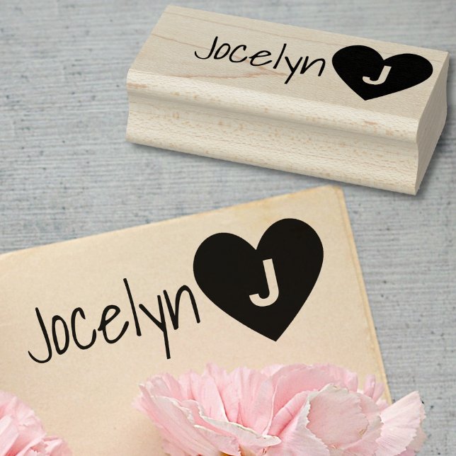 Simple Monogrammed Love Heart Custom Name Text  Rubber Stamp (Creator Uploaded)