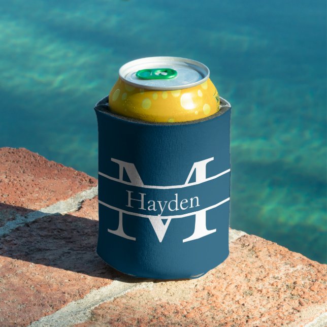 Simple Monogrammed Name Personalised Can Cooler (In Situ Pool)
