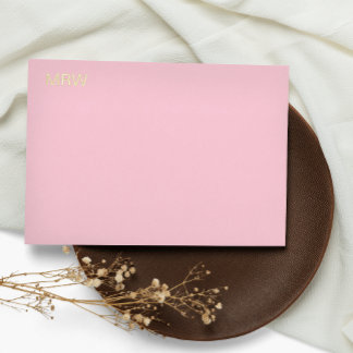Simple Monogrammed Pale Pink Note Card Foil
