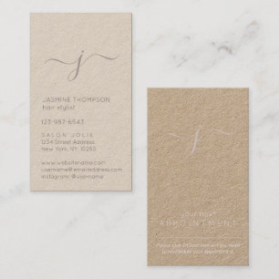 Simple Monogrammed Script Blush and Kraft Vertical Appointment Card