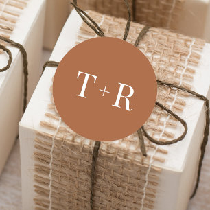 Simple Monogrammed Terracotta Wedding Classic Round Sticker
