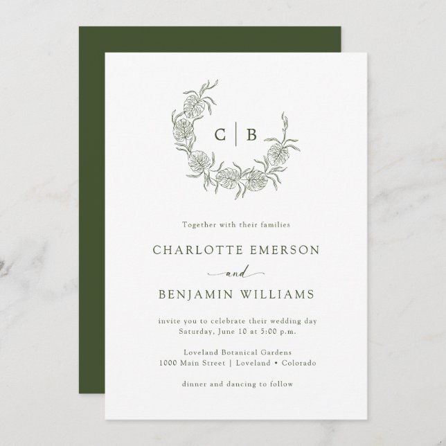 Simple Monogrammed Wedding Invitation (Front/Back)